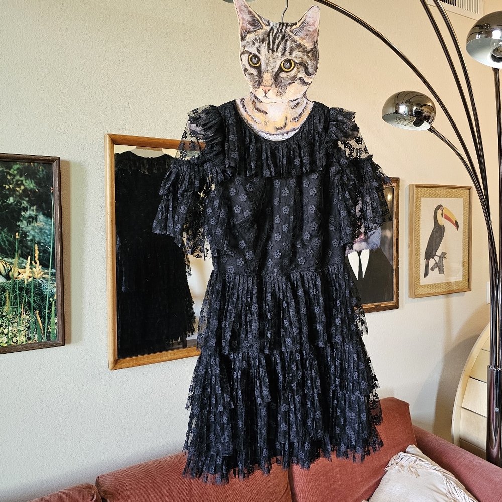 Sandro Paris Tiered Mesh Lace Dress Winter 2018